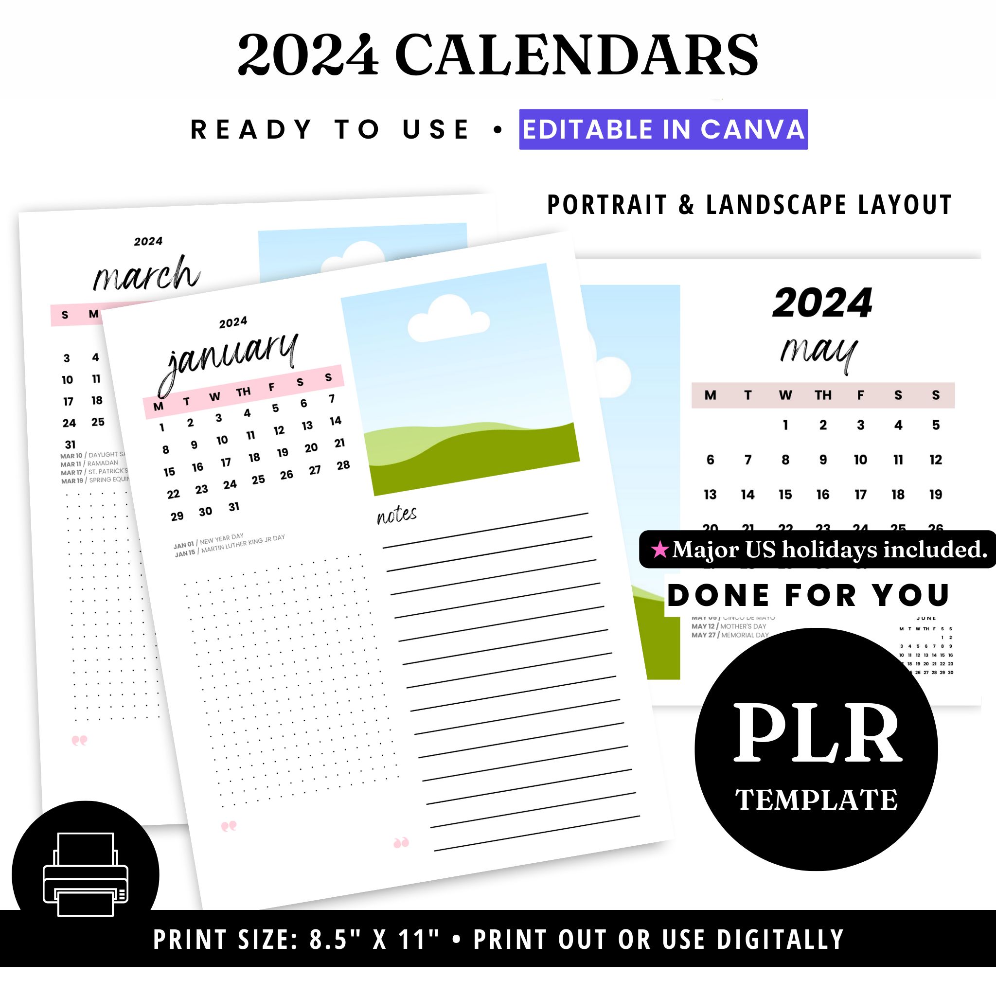 2024 Printable Calendar Template - PLR