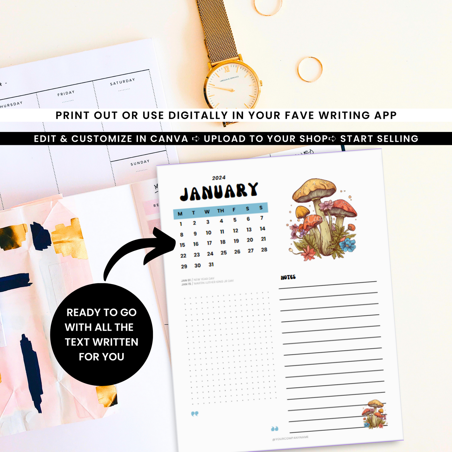 2024 Printable Calendar Template - PLR