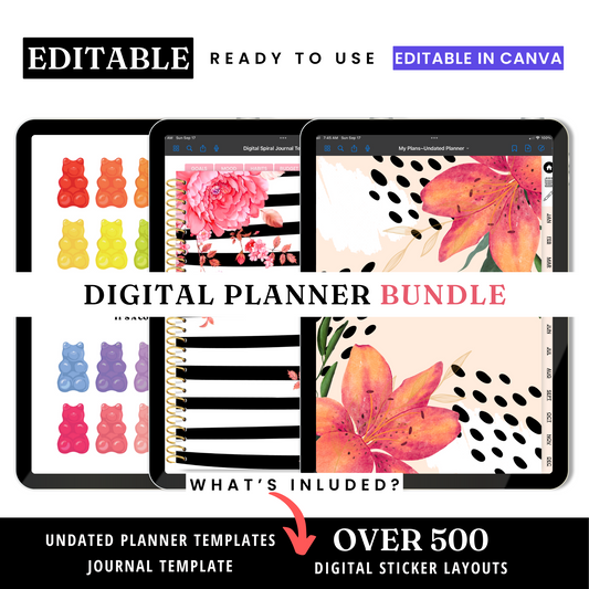 Digital Planner, Journal & Sticker Template - PLR Bundle