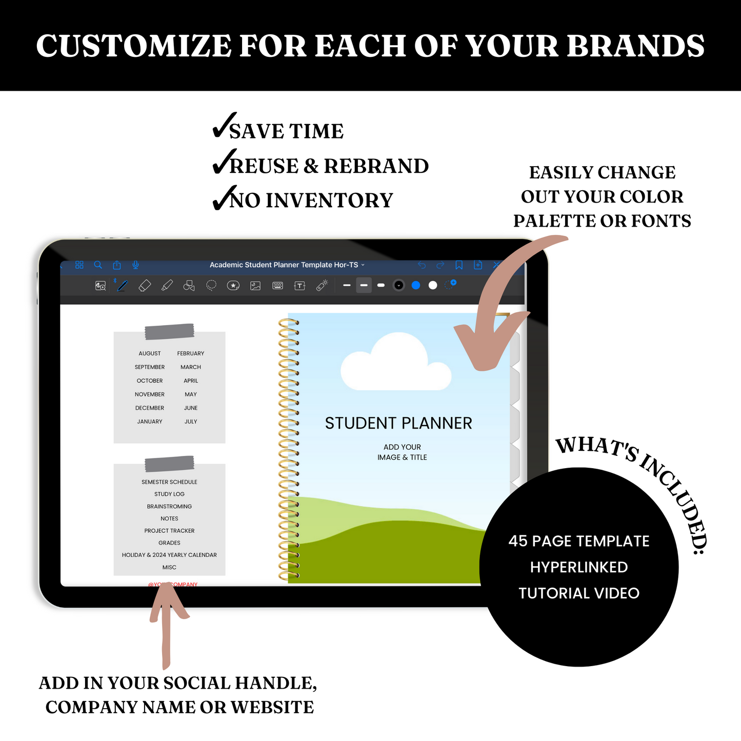 Digital Academic Student Planner Template - PLR