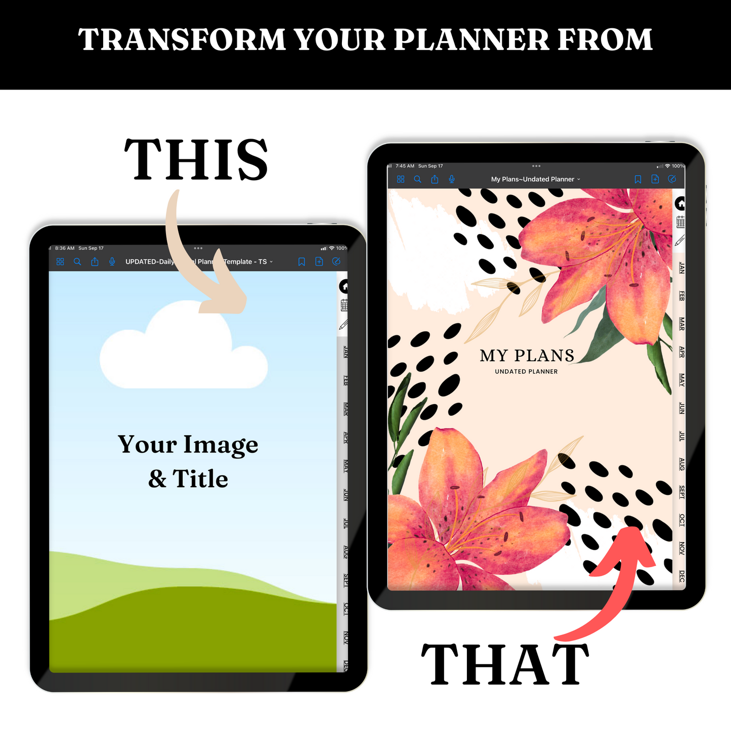 Undated 12 Month Digital Planner Template - PLR