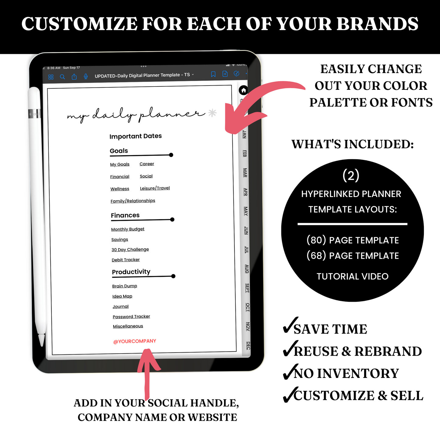 Undated 12 Month Digital Planner Template - PLR
