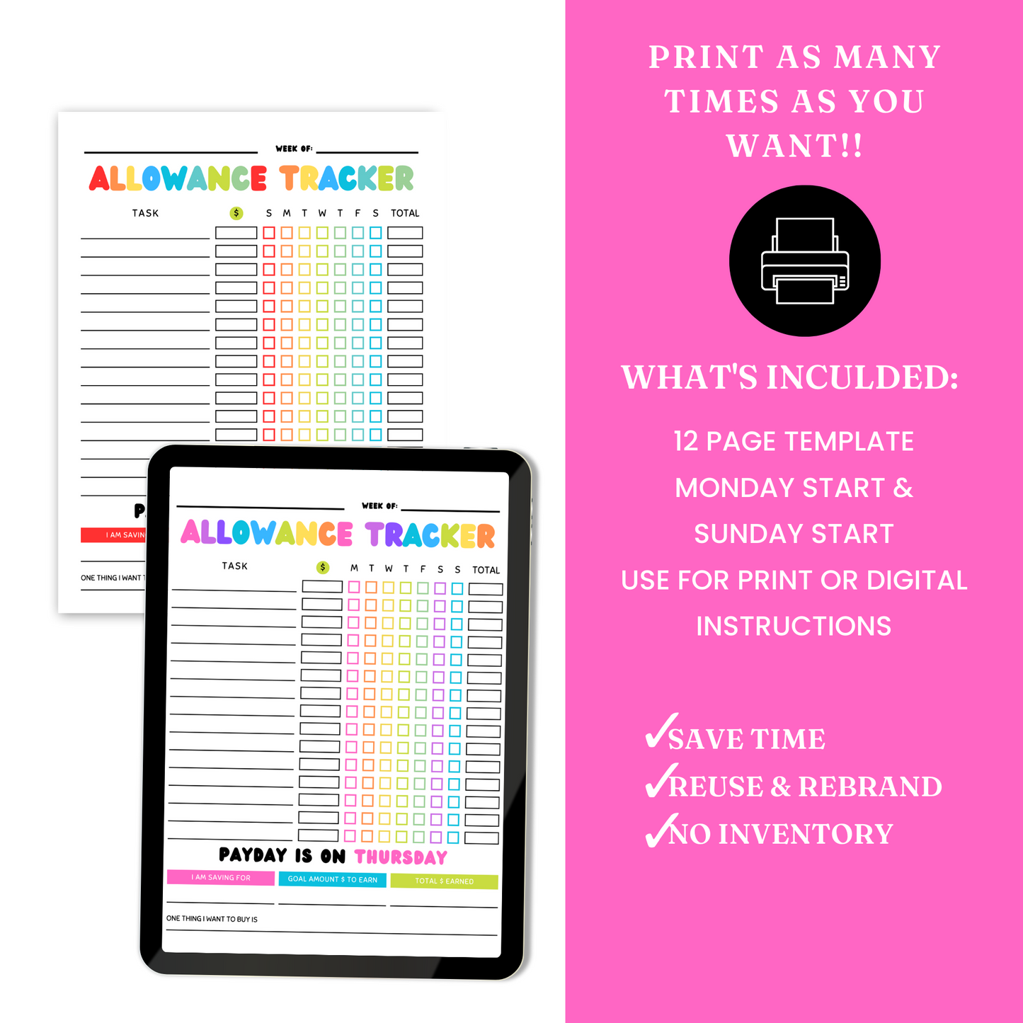 Kids' Allowance Tracker Template - PLR