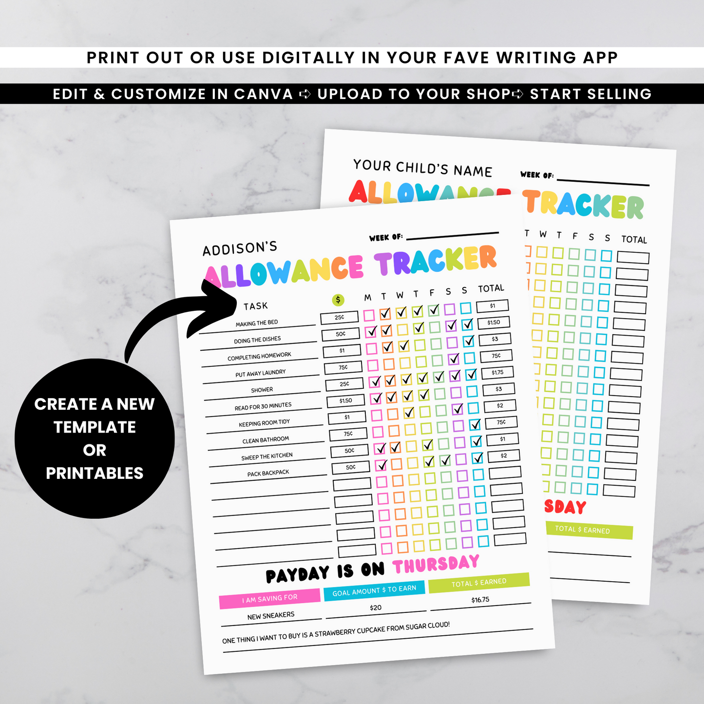 Kids' Allowance Tracker Template - PLR