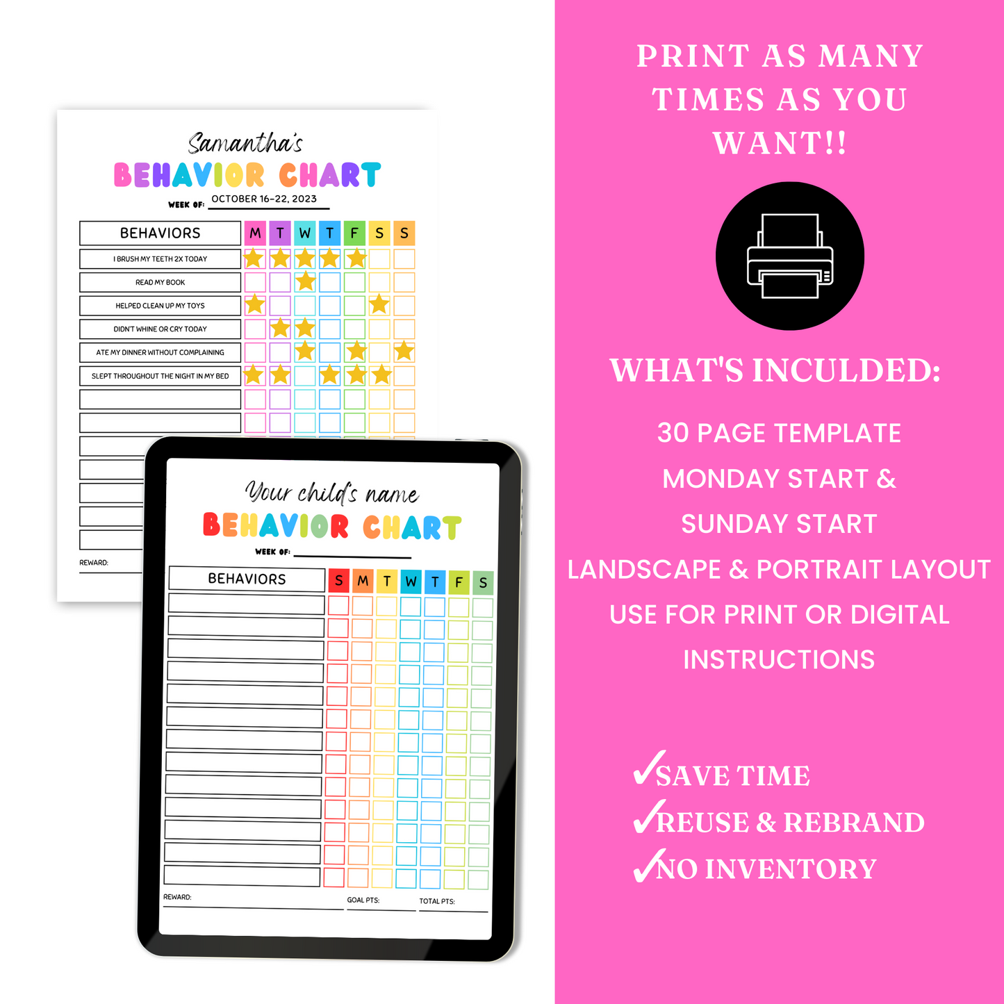 Kids' Behavior Chart Template - PLR