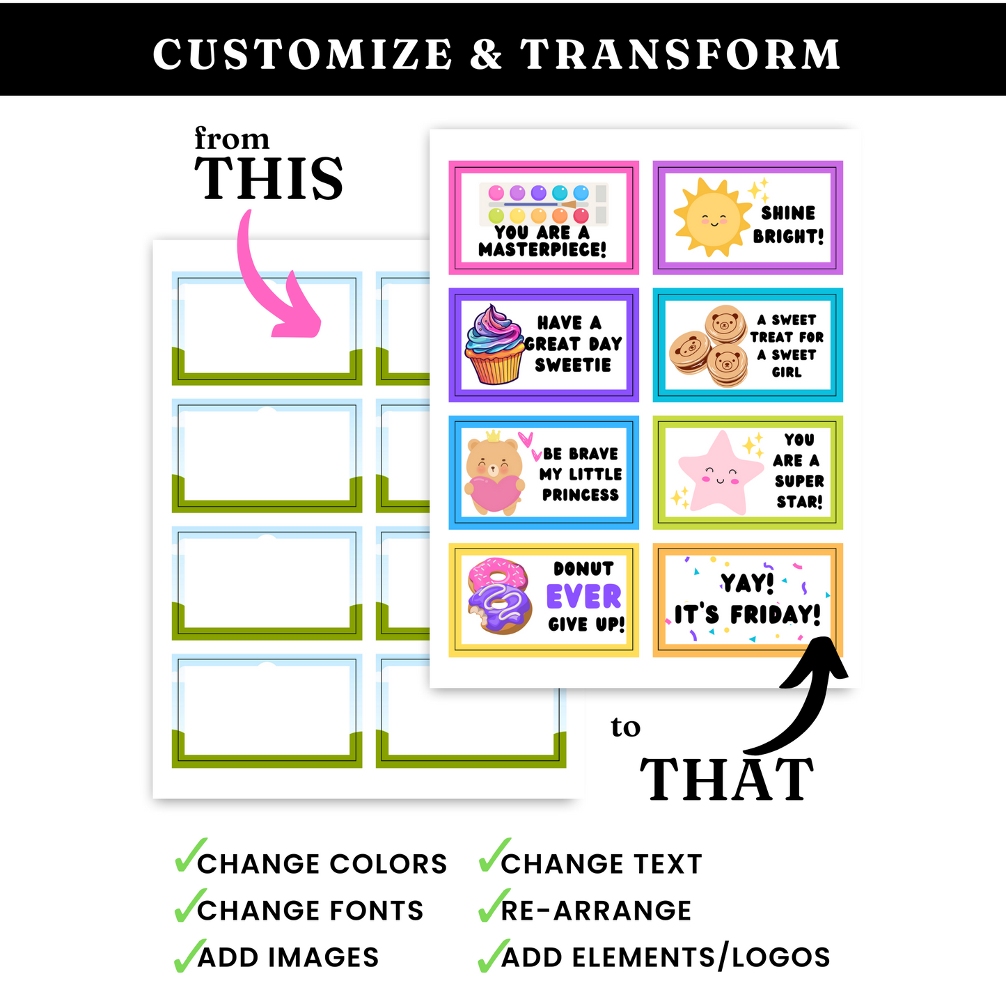 Kids' Lunch Note Cards Template - PLR