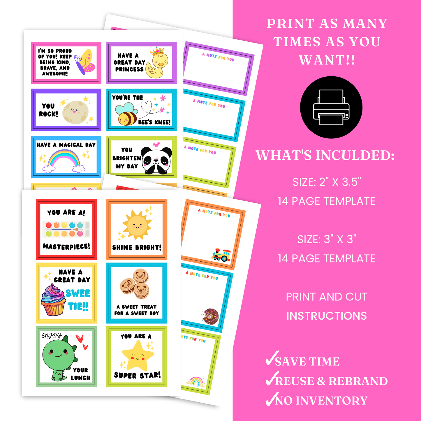 Kids' Lunch Note Cards Template - PLR