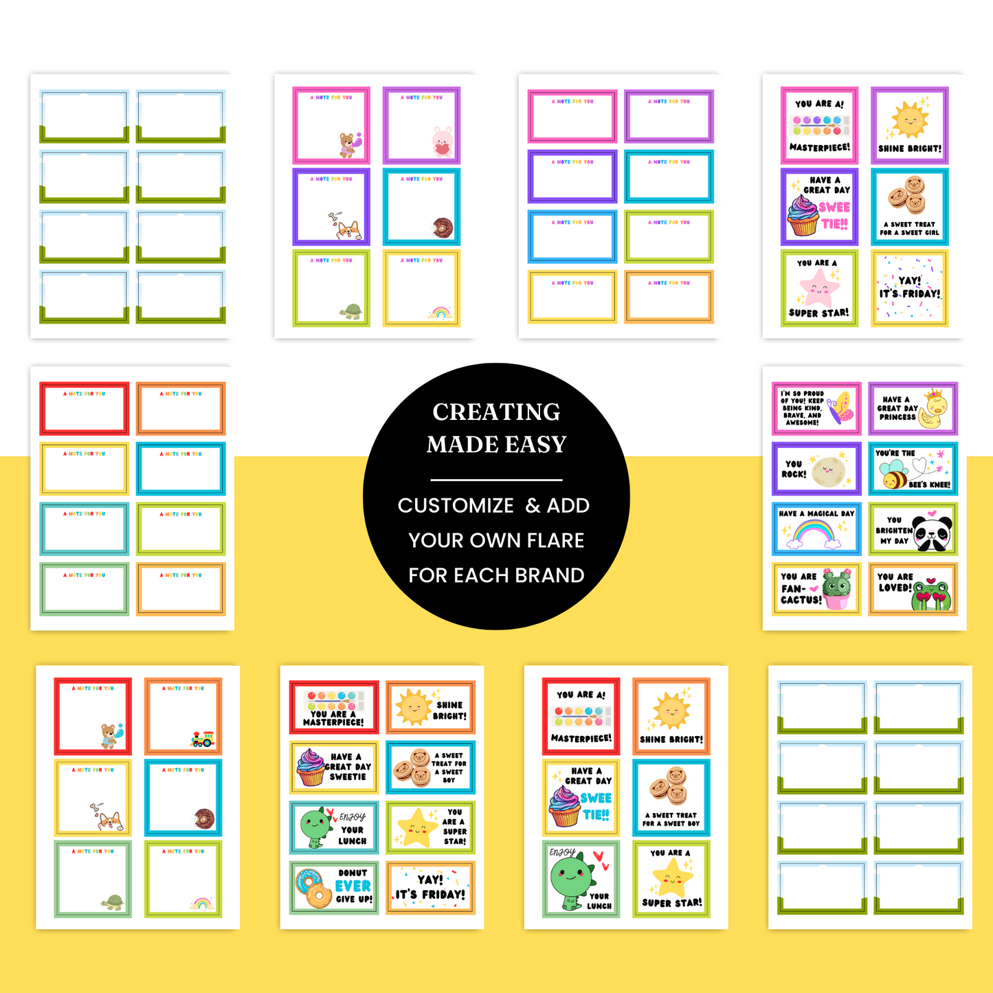 Kids' Lunch Note Cards Template - PLR