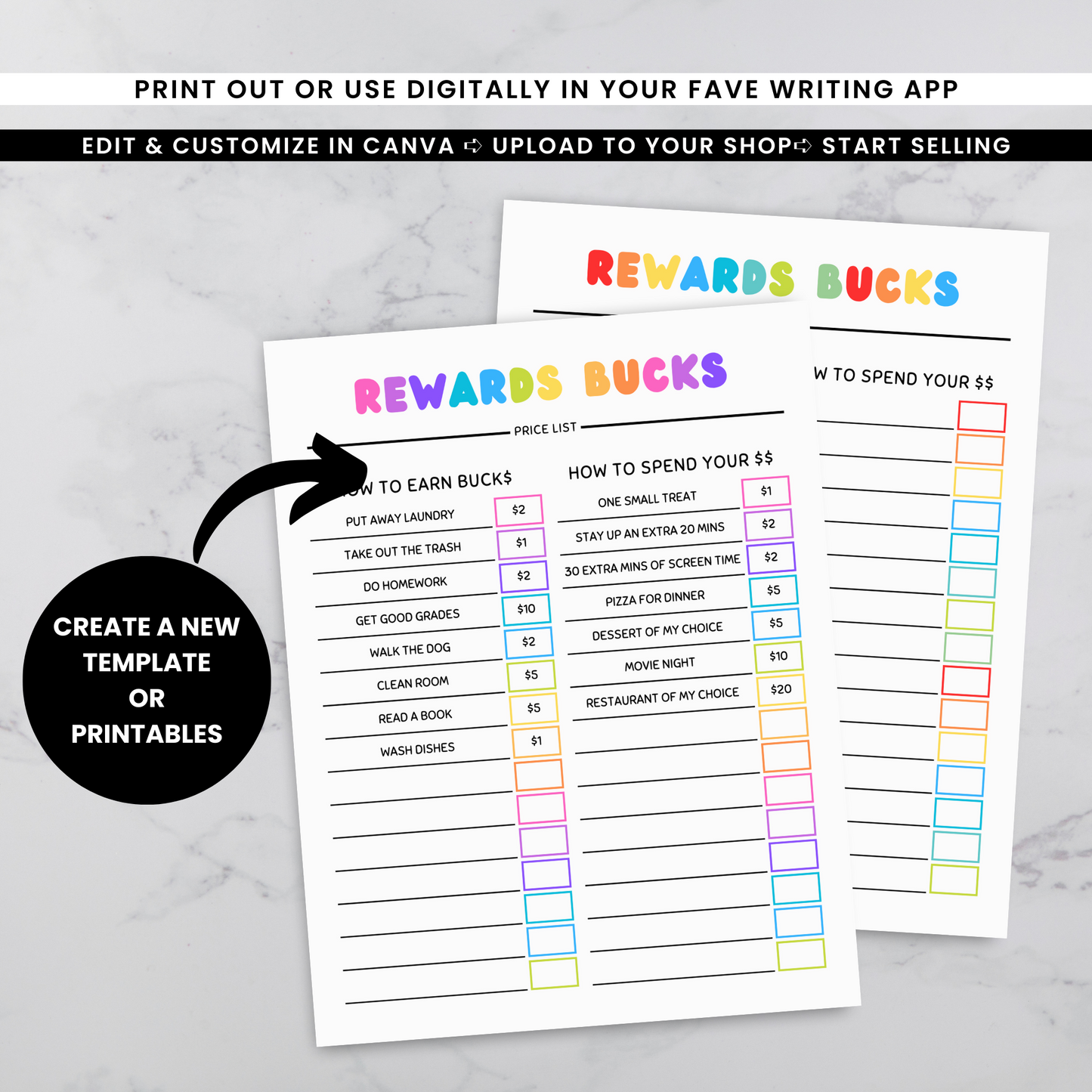Kids' Rewards Chart & Money Template - PLR