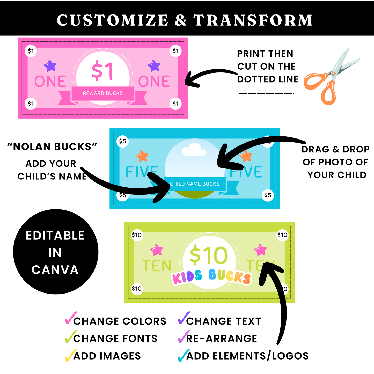 Kids' Reward Money Template - PLR