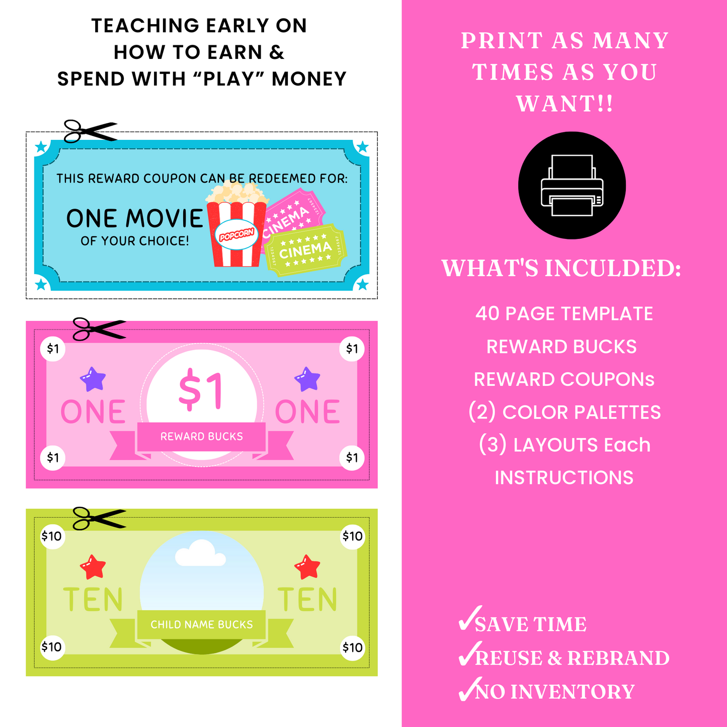 Kids' Reward Money Template - PLR