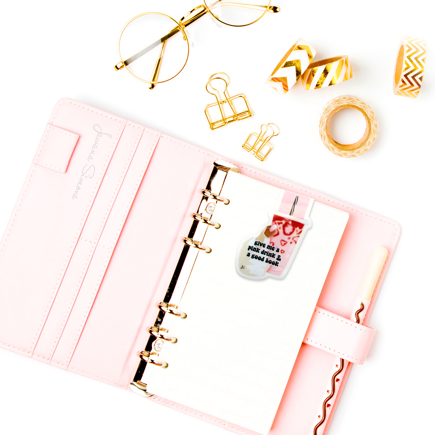 Pink Drink & A Book Magnetic Bookmark