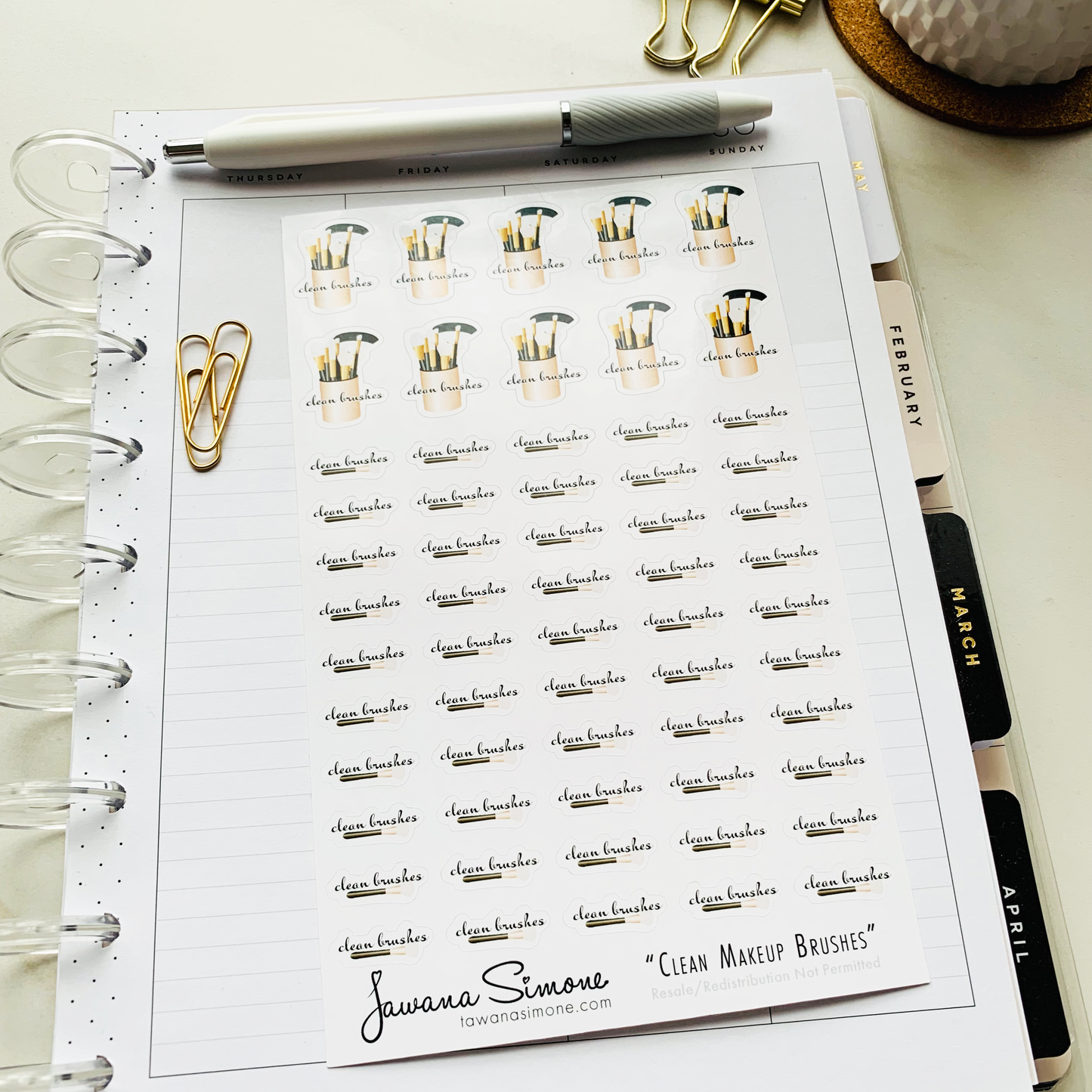 Clean Makeup Brushes Planner Stickers