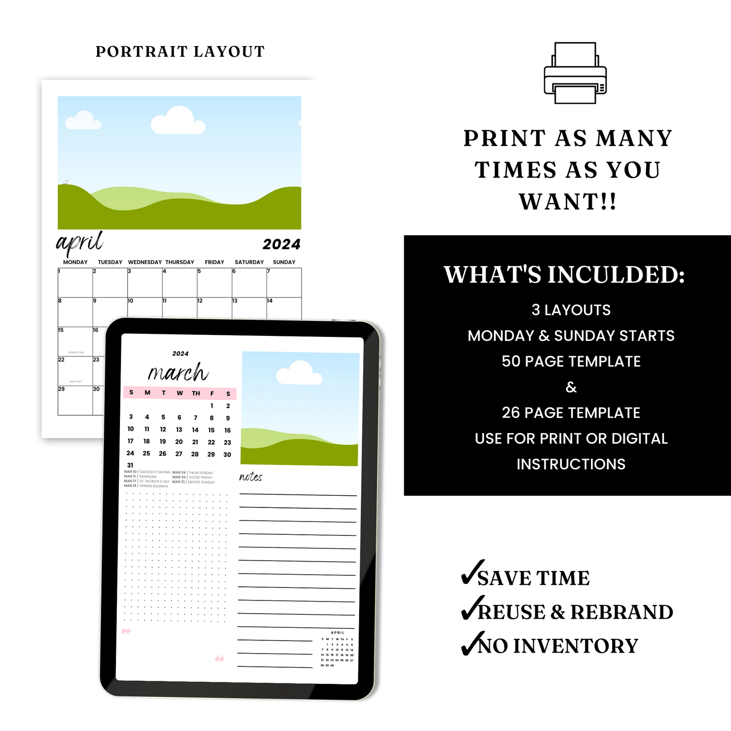 2024 Printable Calendar Template - PLR