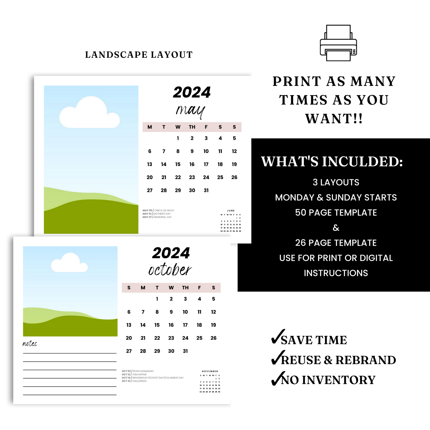 2024 Printable Calendar Template - PLR