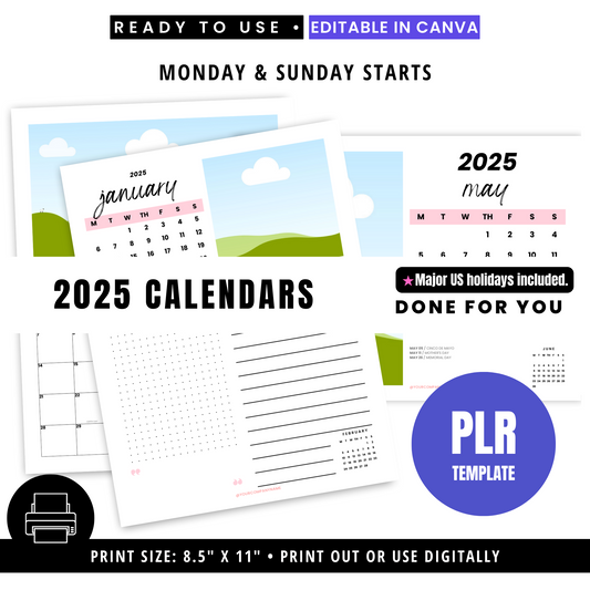 2025 Calendar Template - PLR