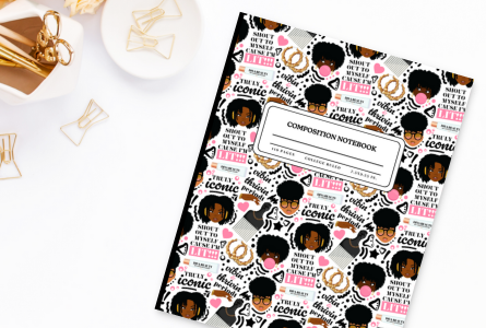 Composition notebook for students to use for note-taking, as a diary or journal featuring black girl art 
