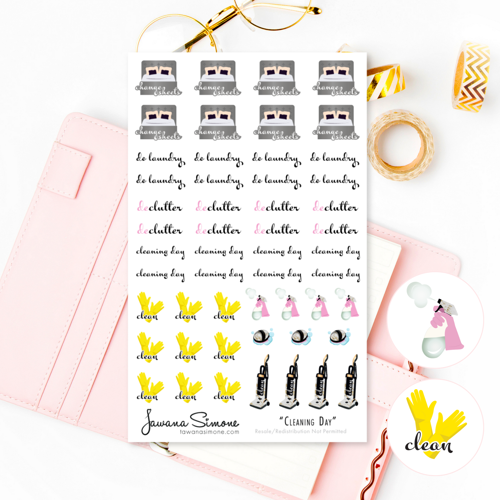 Cleaned Daily Sticker Cleaning Day Planner Stickers – Tawana Simone