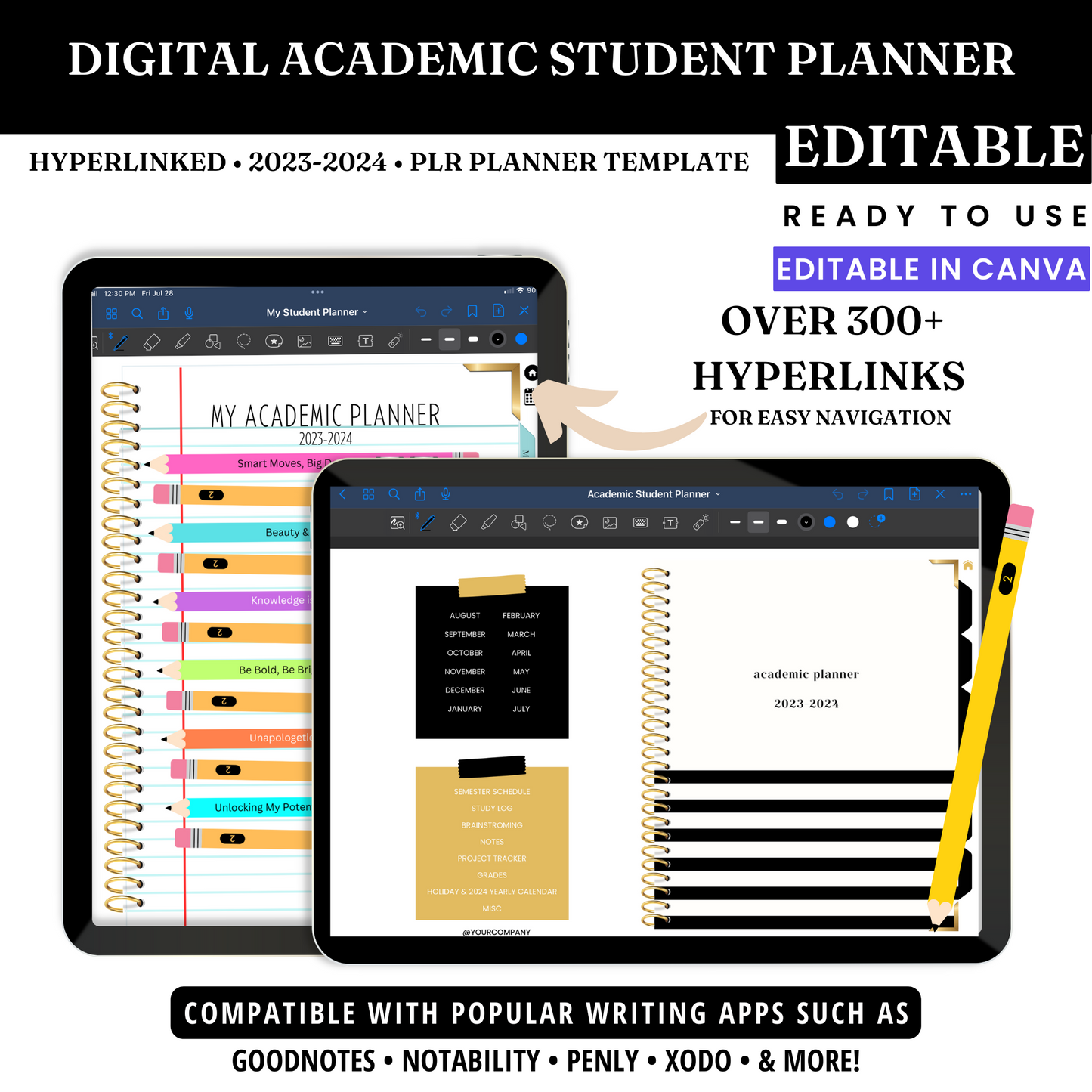 Digital Academic Student Planner Template - PLR