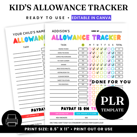 Kids' Allowance Tracker Template - PLR