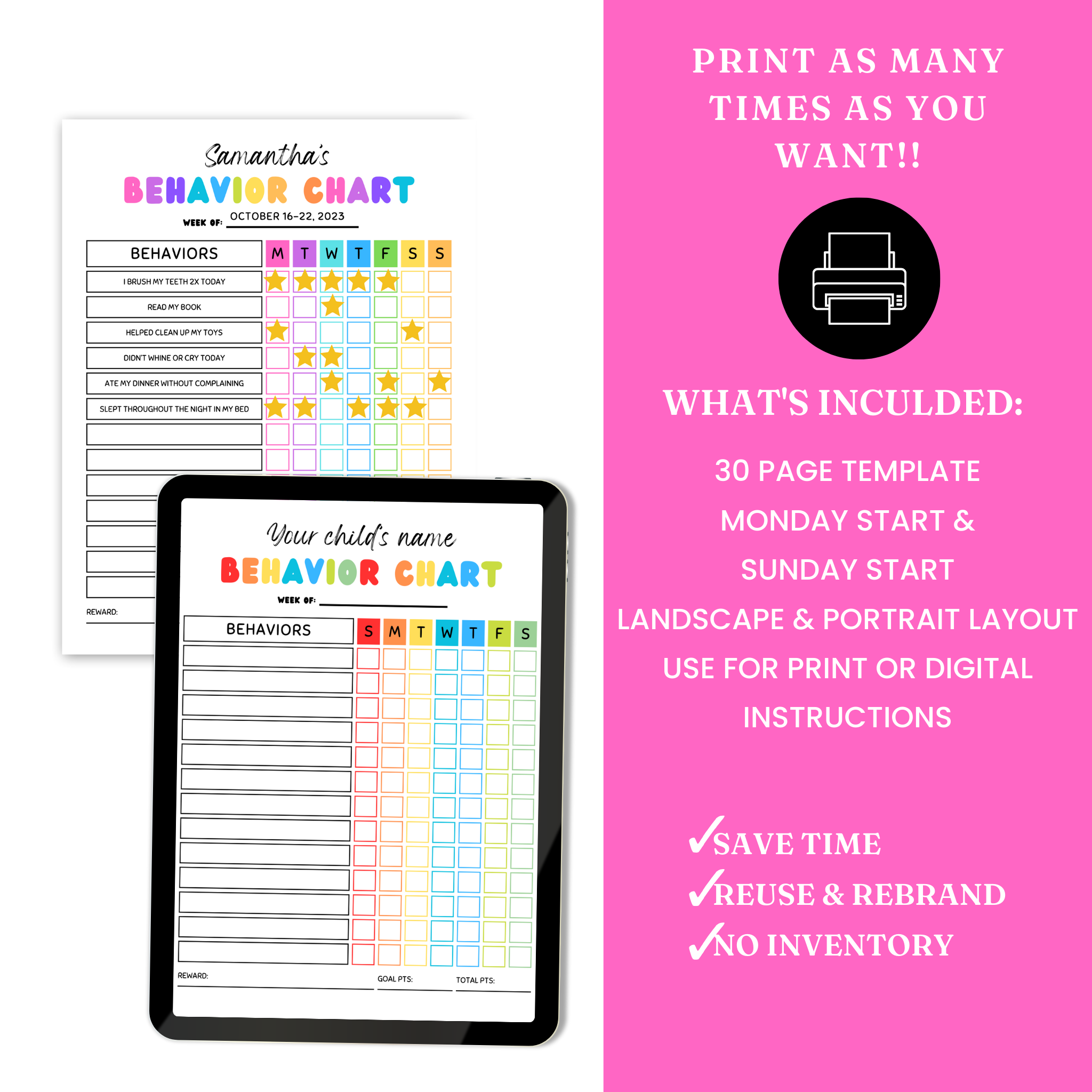 Kids' Behavior Chart Template - PLR – Tawana Simone