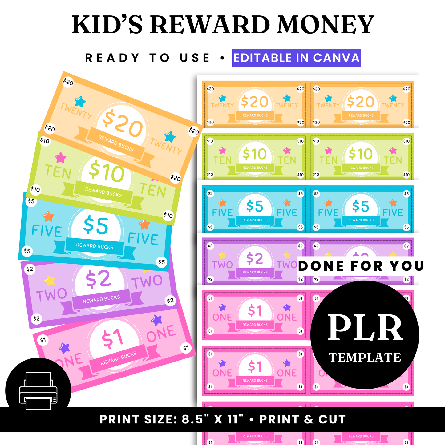 Kids' Reward Money Template - PLR