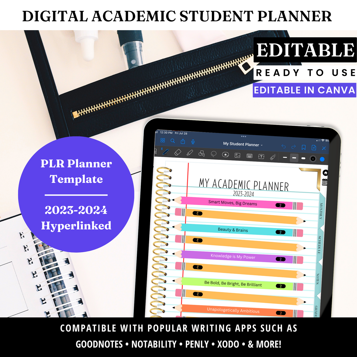 Digital Academic Student Planner Template - PLR