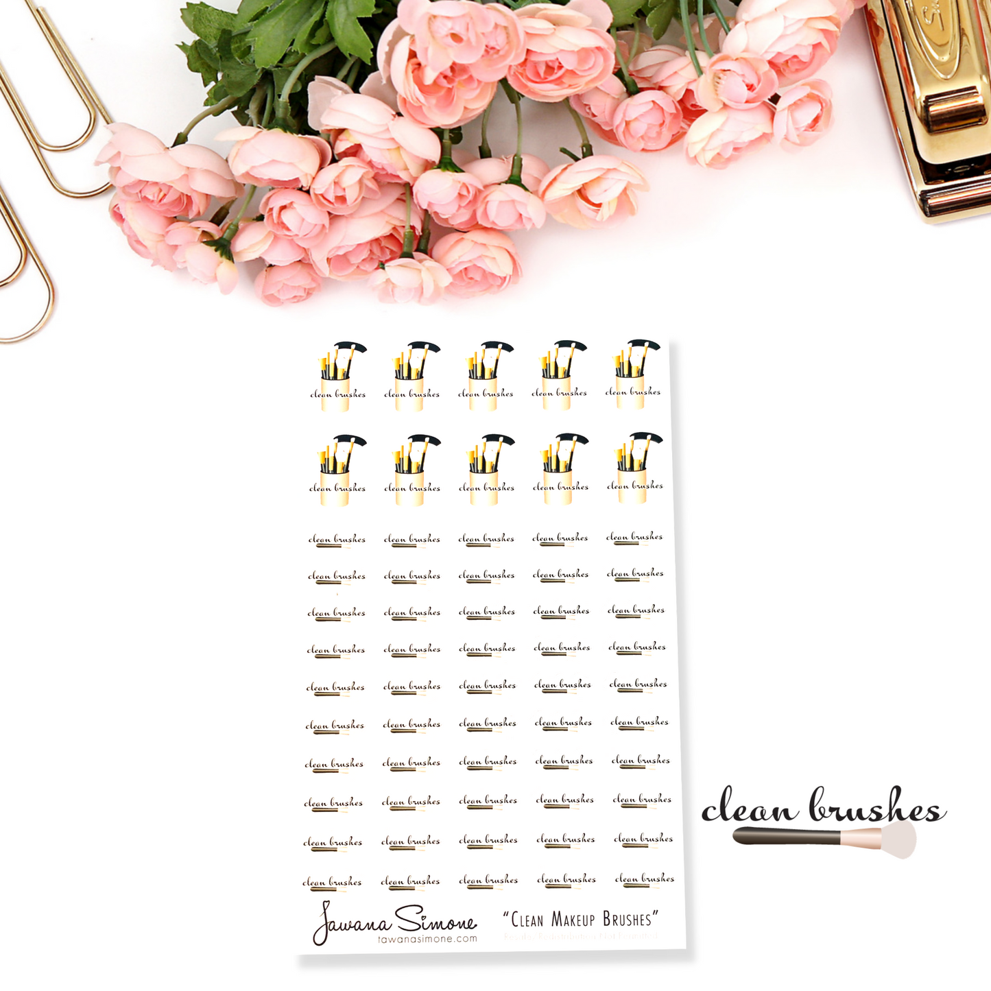 Clean Makeup Brushes Planner Stickers